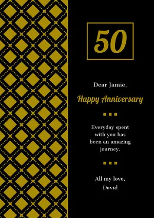 Gold and Black Happy Marriage Anniversary Card with Pattern Anniversary Card