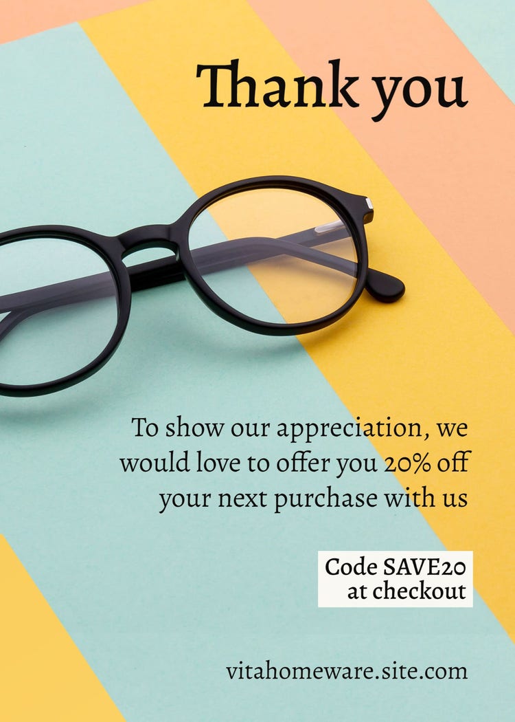Black, Blue and White Glasses Thank You Card