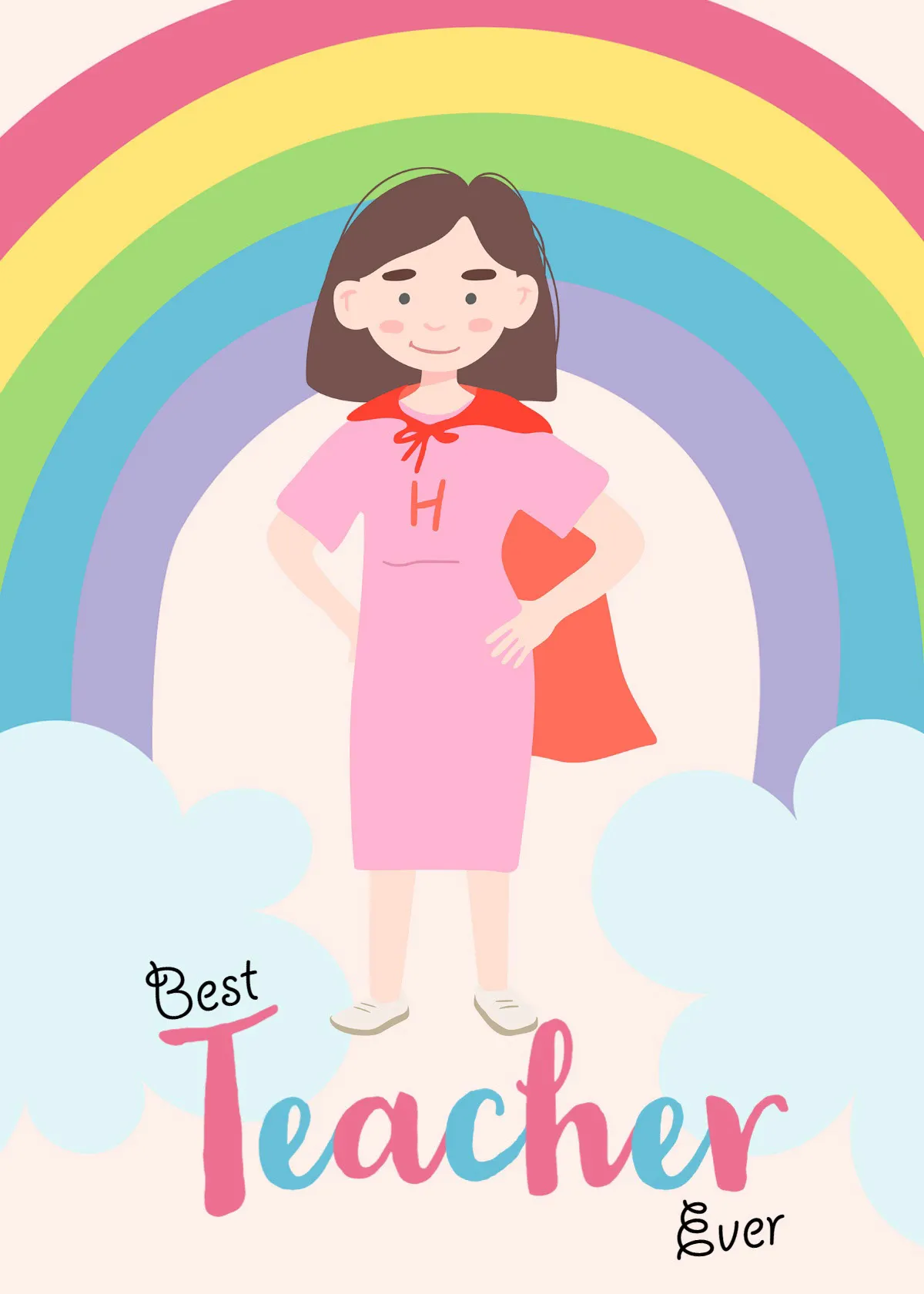 Colorful Illustration Best Teacher Greeting Card