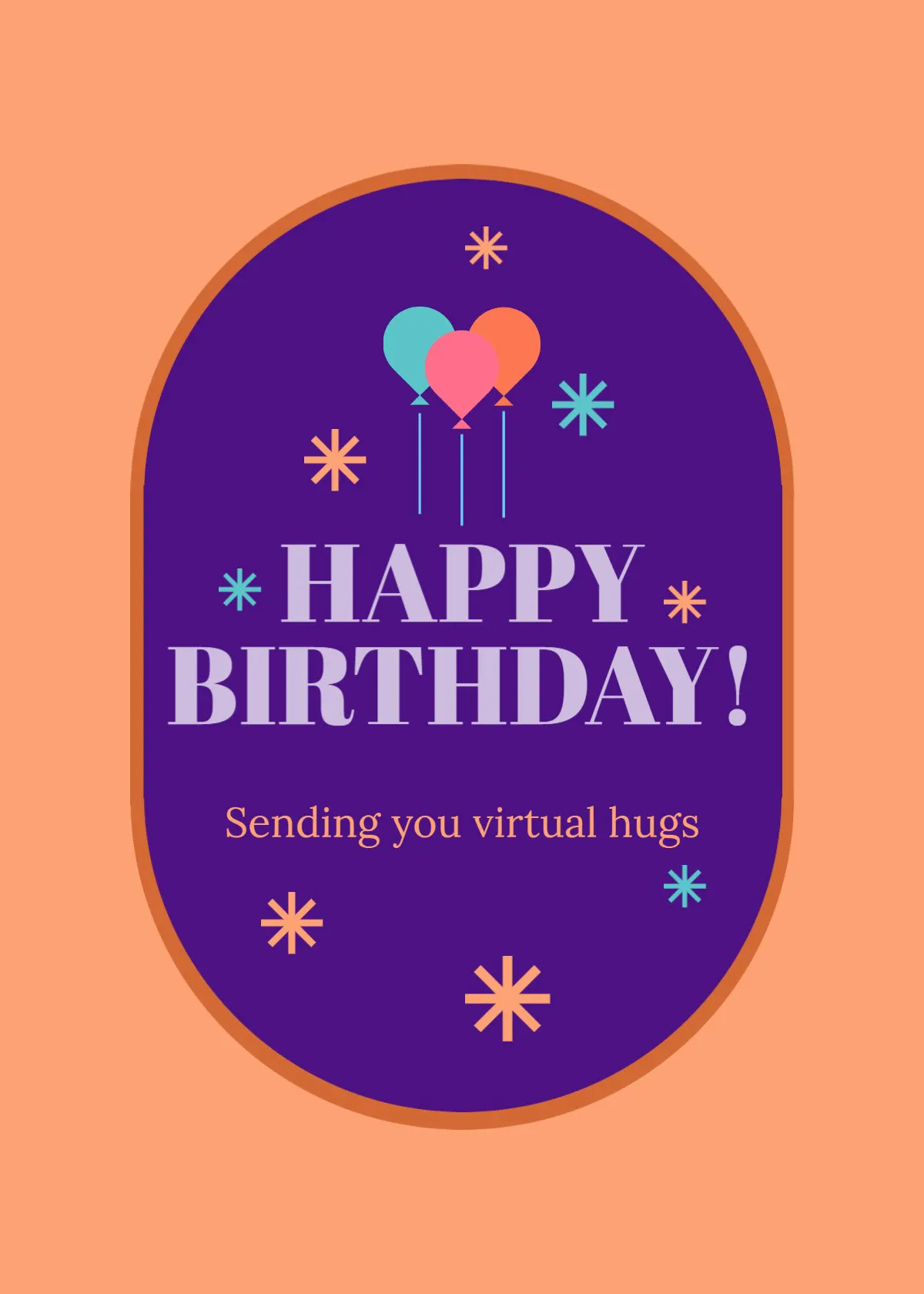 Iteration Purple and Orange Balloons Happy birthday Greeting Card