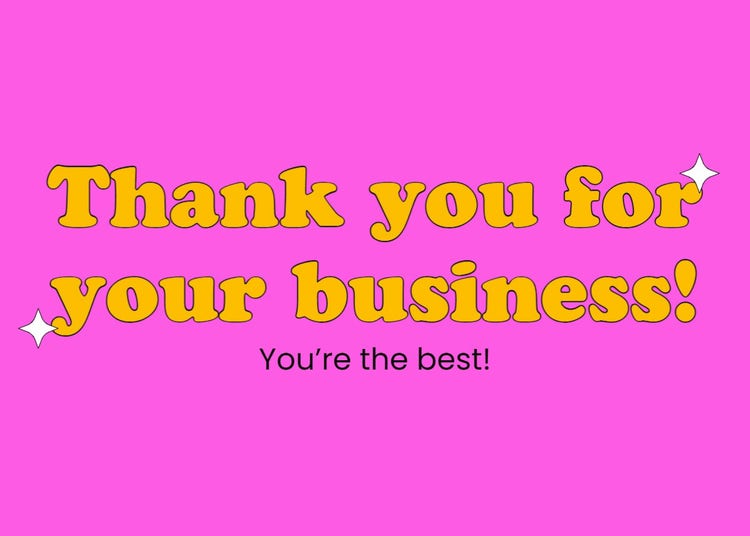 Pink & Yellow Thank You Business Card