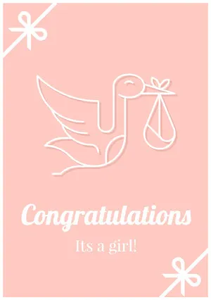 Pink Illustrated Congratulations on Birth Card with Stork Congratulations Card