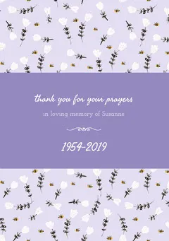 Violet and Flowered Pattern Thank You Card In Loving Memory