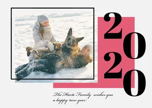New Year Card with Couple with Dog Playing in Snow Happy New Year Card