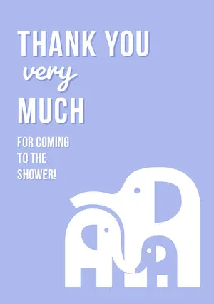Blue Illustrated Thank You Baby Shower Card with Elephants Baby Shower Card