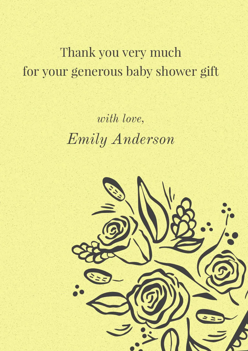 Yellow Floral Thank You Baby Shower Card