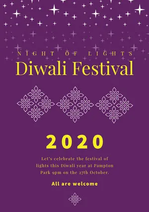 Purple and Yellow, Diwali Event Poster  Diwali