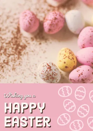 Pink With Colorful Eggs Happy Easter Card Easter Day Card