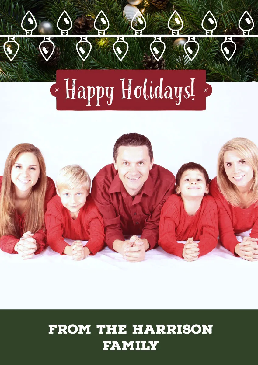 Green, White and Red Family Christmas Card