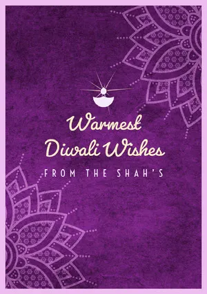 Violet and White Happy Diwali Card Diwali