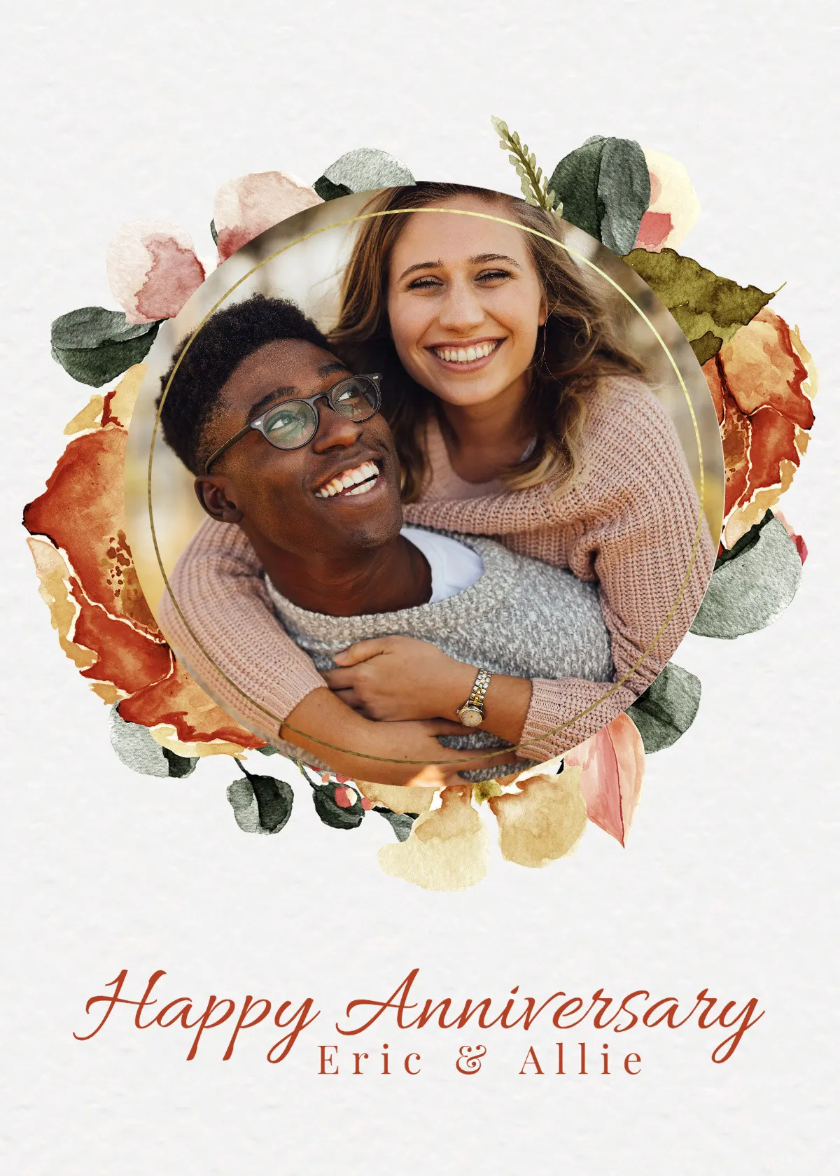 Watercolor Floral Happy Anniversary Couple Card
