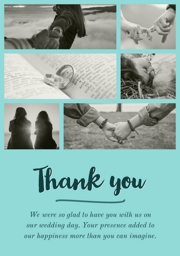Green With Black and White Photos Thank You Card