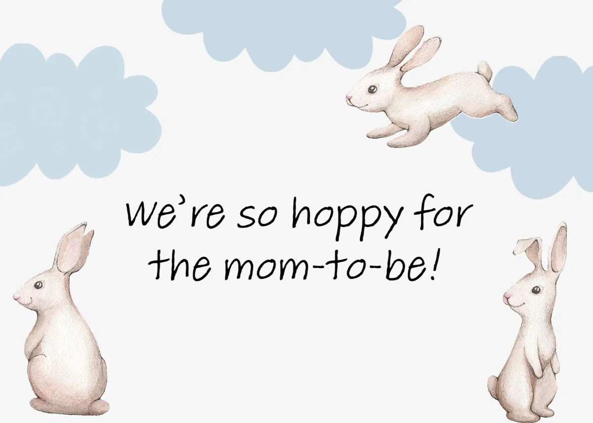 Blue Bunny Illustrations Baby Shower Greeting Card
