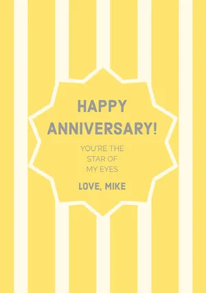 Yellow Striped Happy Marriage Anniversary Card with Star Anniversary Card
