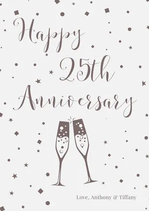 Gray Illustrated 25th Happy Marriage Anniversary Card with Champagne Toast Anniversary Card
