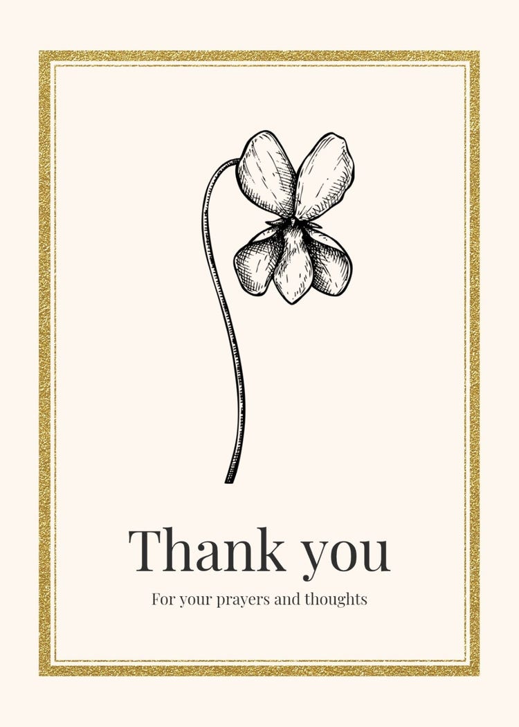 Beige Illustrative Flower Classic Funeral Thank You Card