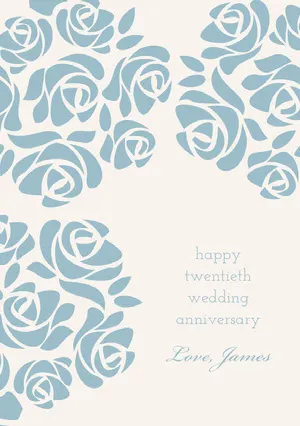 Blue Elegant Floral Happy Marriage Anniversary Card with Roses Anniversary Card