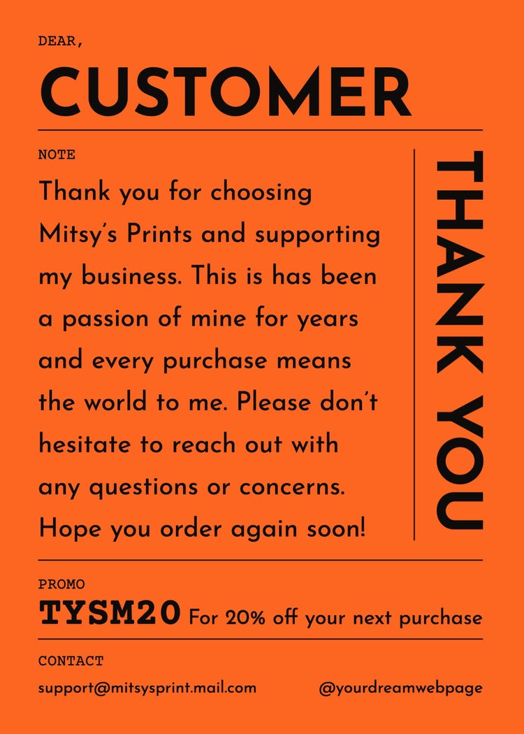 Orange and Black Simple Retro Typographic Thank You Card
