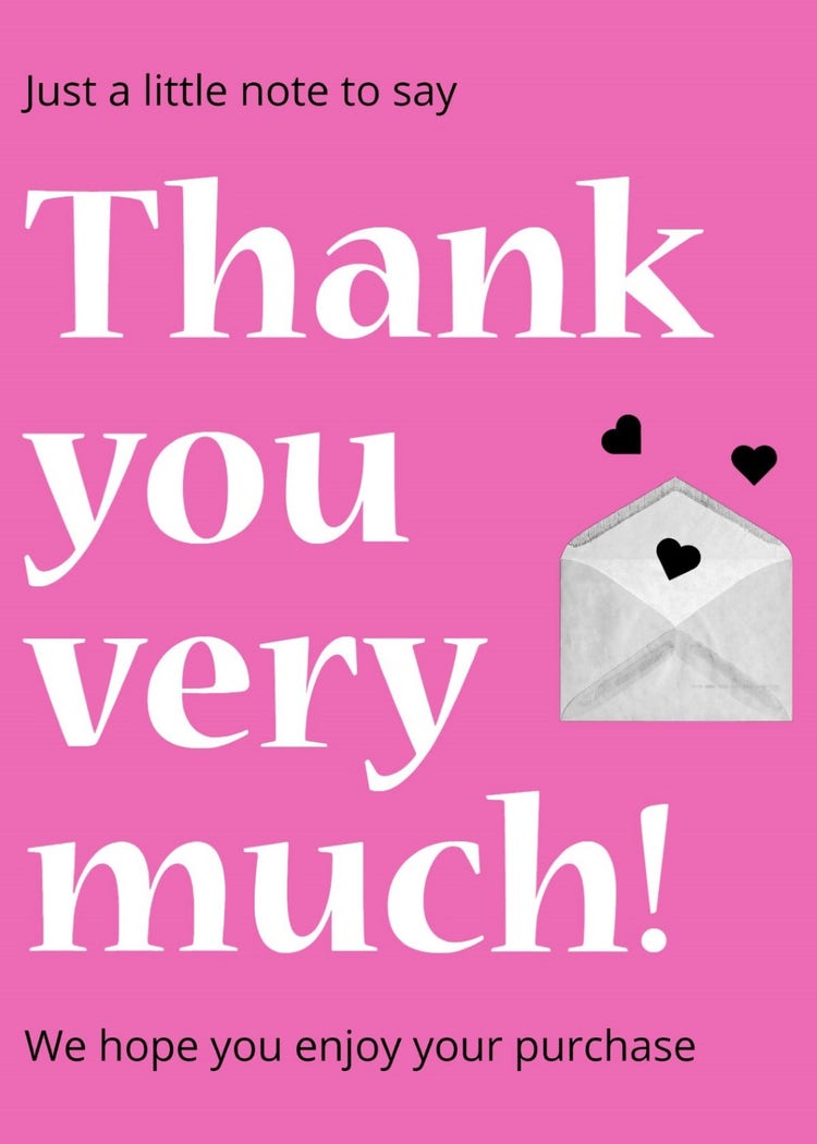 Pink, White and Black Thank You For Your Business Card