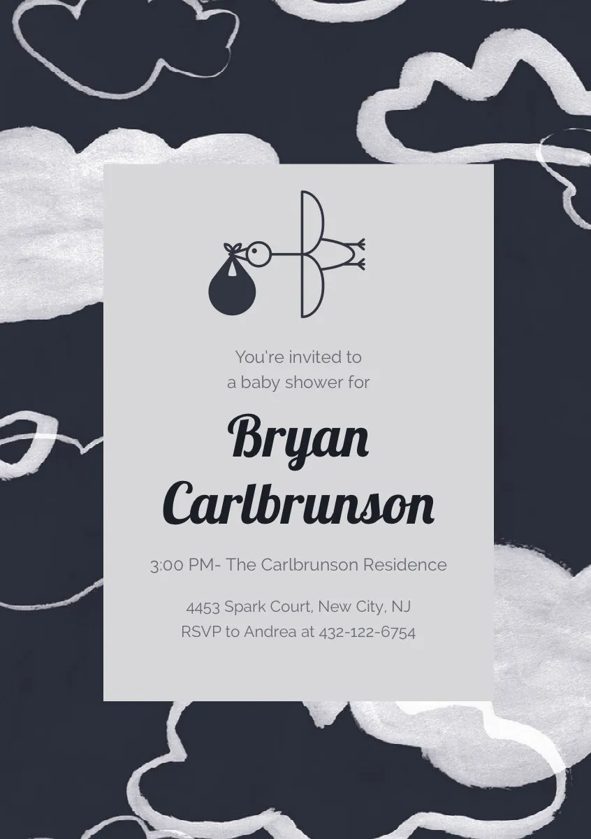 Navy Blue and Grey Baby Shower Invitation