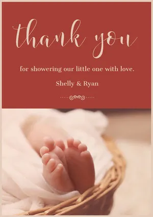 Red Calligraphy Thank You Baby Shower Card Baby Shower Card