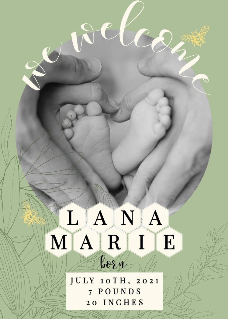 Sage Botanical Baby Announcement Photo Card