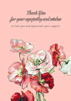 Pink and Colorful Poppies Thank You Card Funeral Card