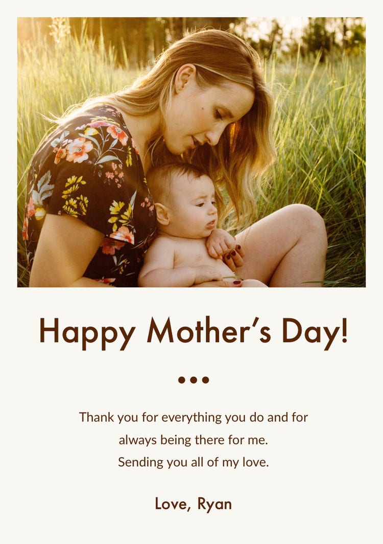 Mothers Day Card with Photo of Mother with Baby