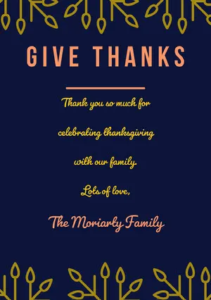 Navy and Gold Calligraphy Thanksgiving Thank You Card Happy Thanksgiving Card