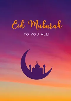 Orange and Violet Eid Mubarak Card Eid Mubarak