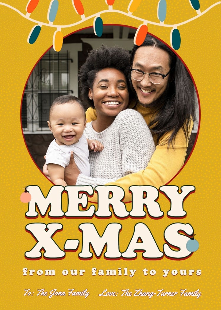 Yellow and White Retro Illustrative Christmas Card