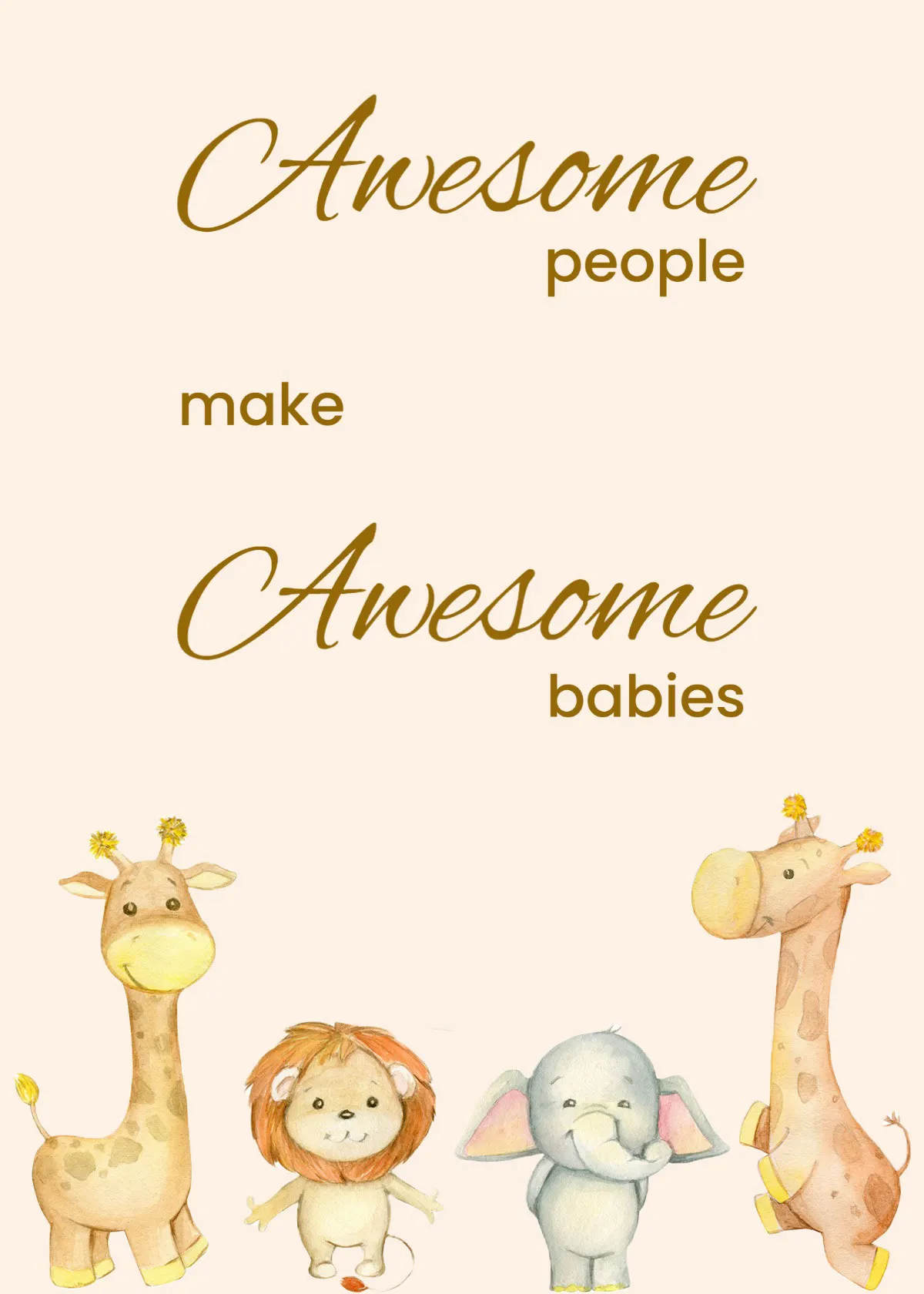 Beige & Brown Animals Awesome Baby Shower Greeting Card