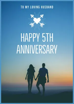 Blue and White With Silhouette Of Couple Happy Anniversary Card Anniversary Card