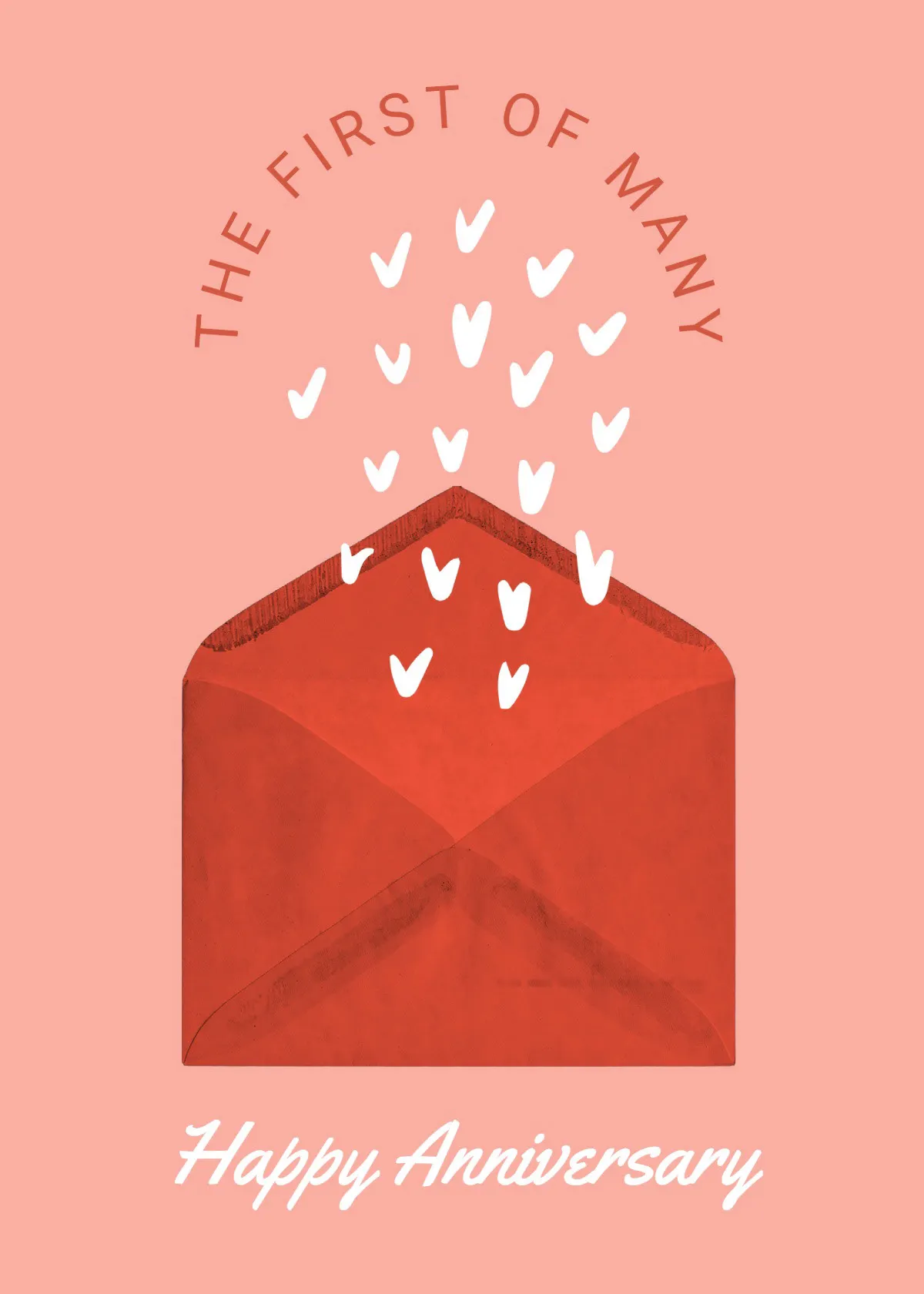 Pink, White & Red Envelope of Hearts Anniversary Greeting Card