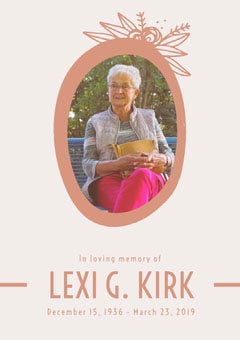 Orange Funeral Invitation Card with Portrait of Senior Woman In Loving Memory