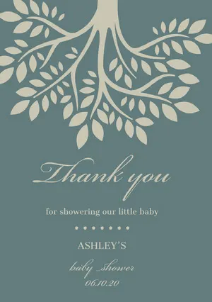 Blue Illustrated Thank You Baby Shower Card with Tree Baby Shower Card