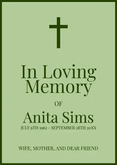 Green Simple Funeral Card In Loving Memory