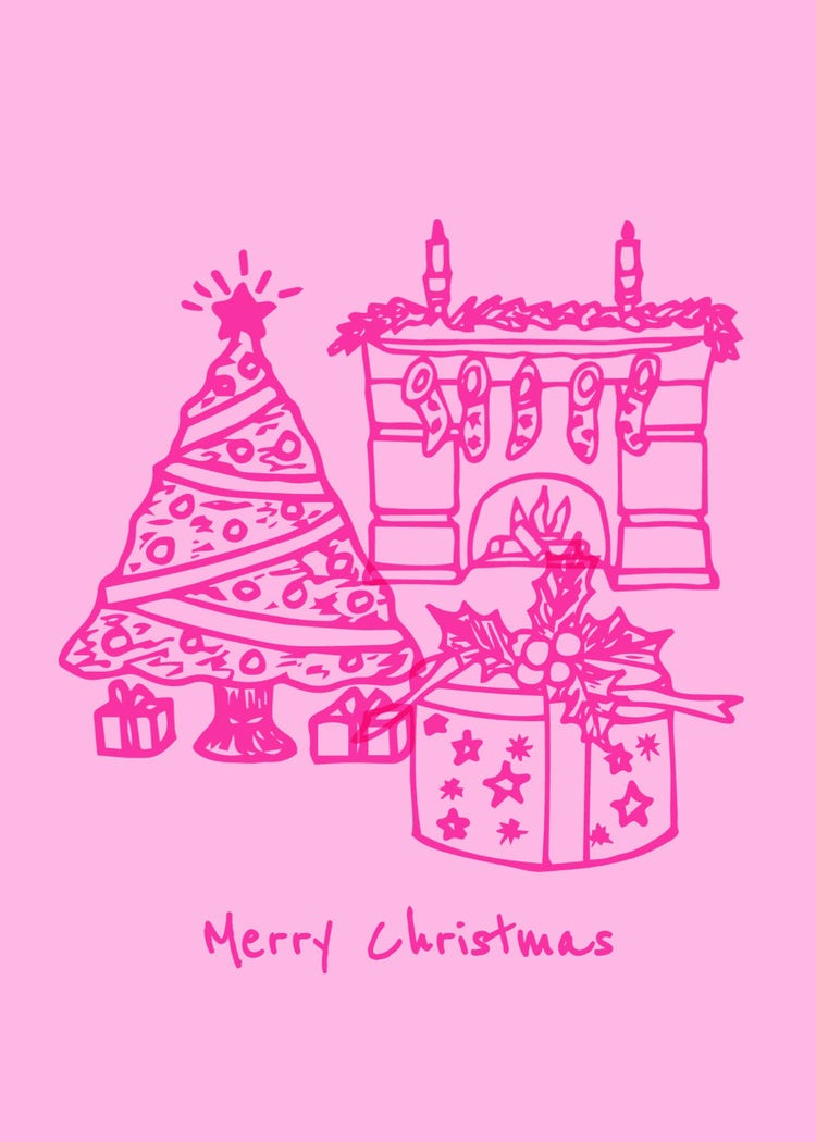 Pink Hand Drawn Christmas Card