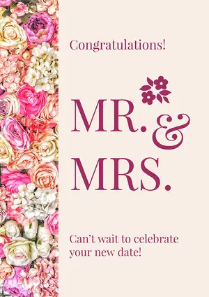 Pink Floral Wedding Congratulations Card Congratulations Card