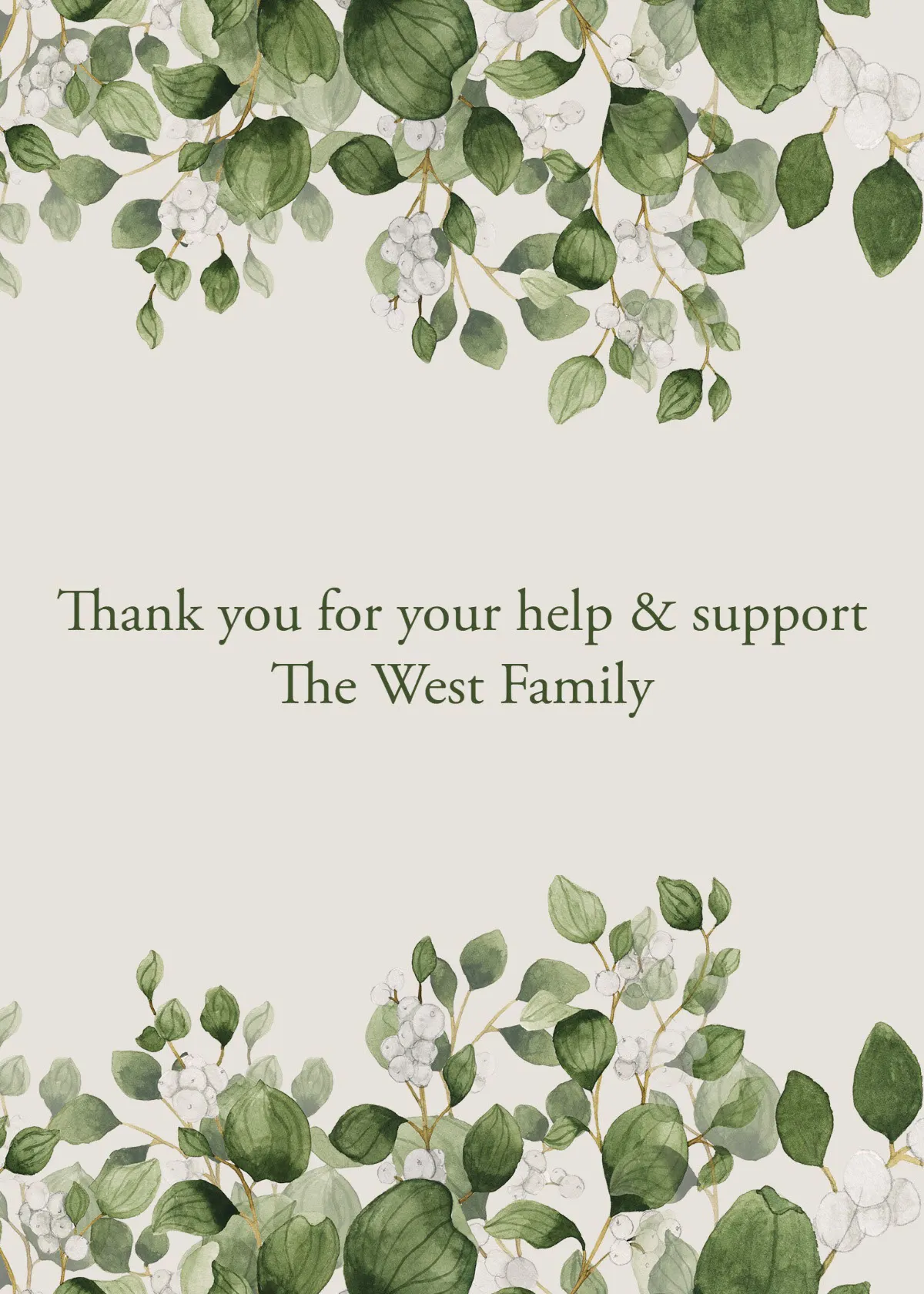 Green Floral Funeral Thank You Card