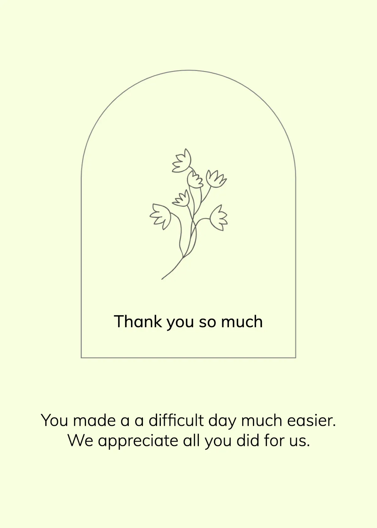 Yellow Floral Arch Funeral Thank You Card