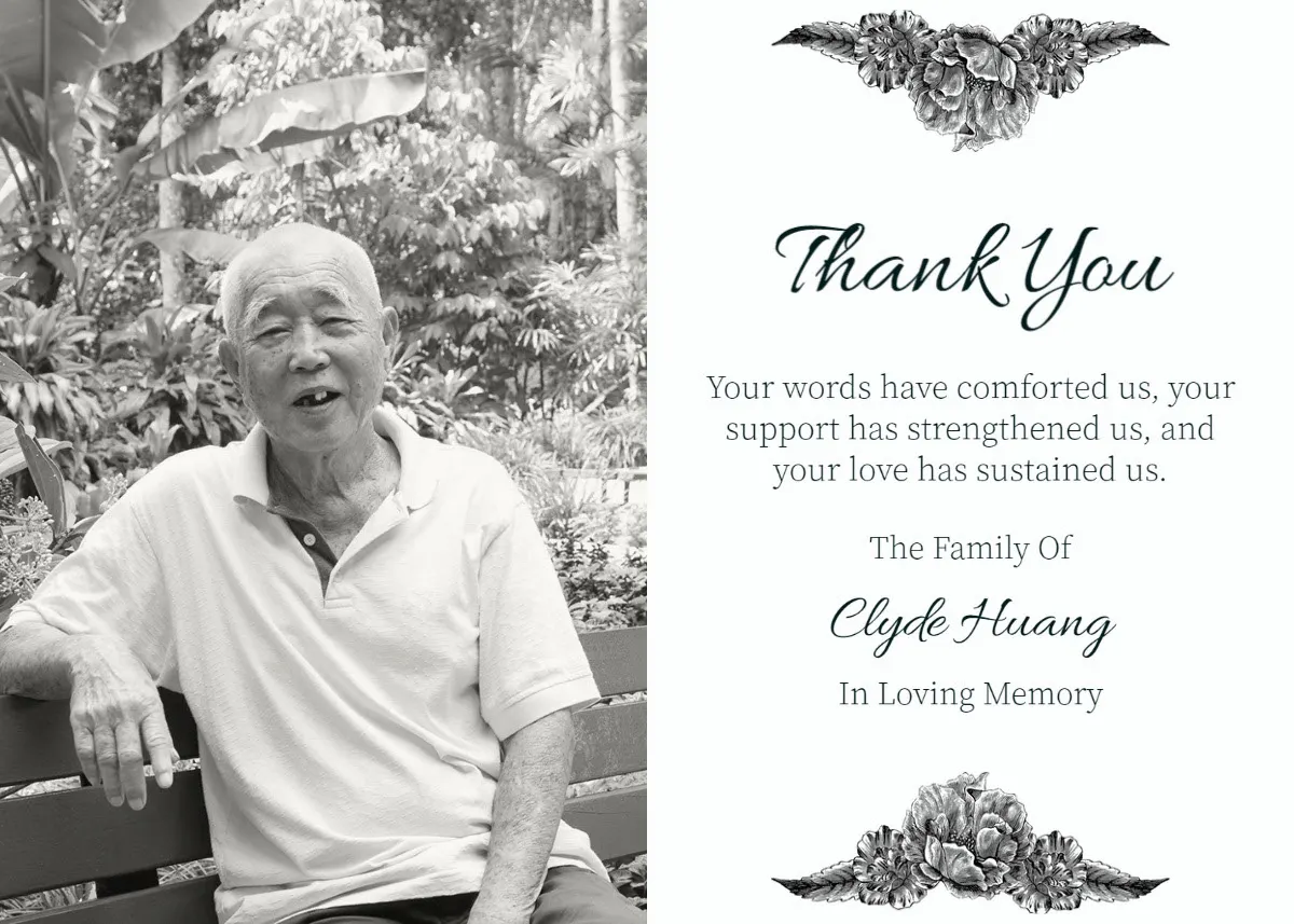 Black and White Decorated Memorial Thank You Card