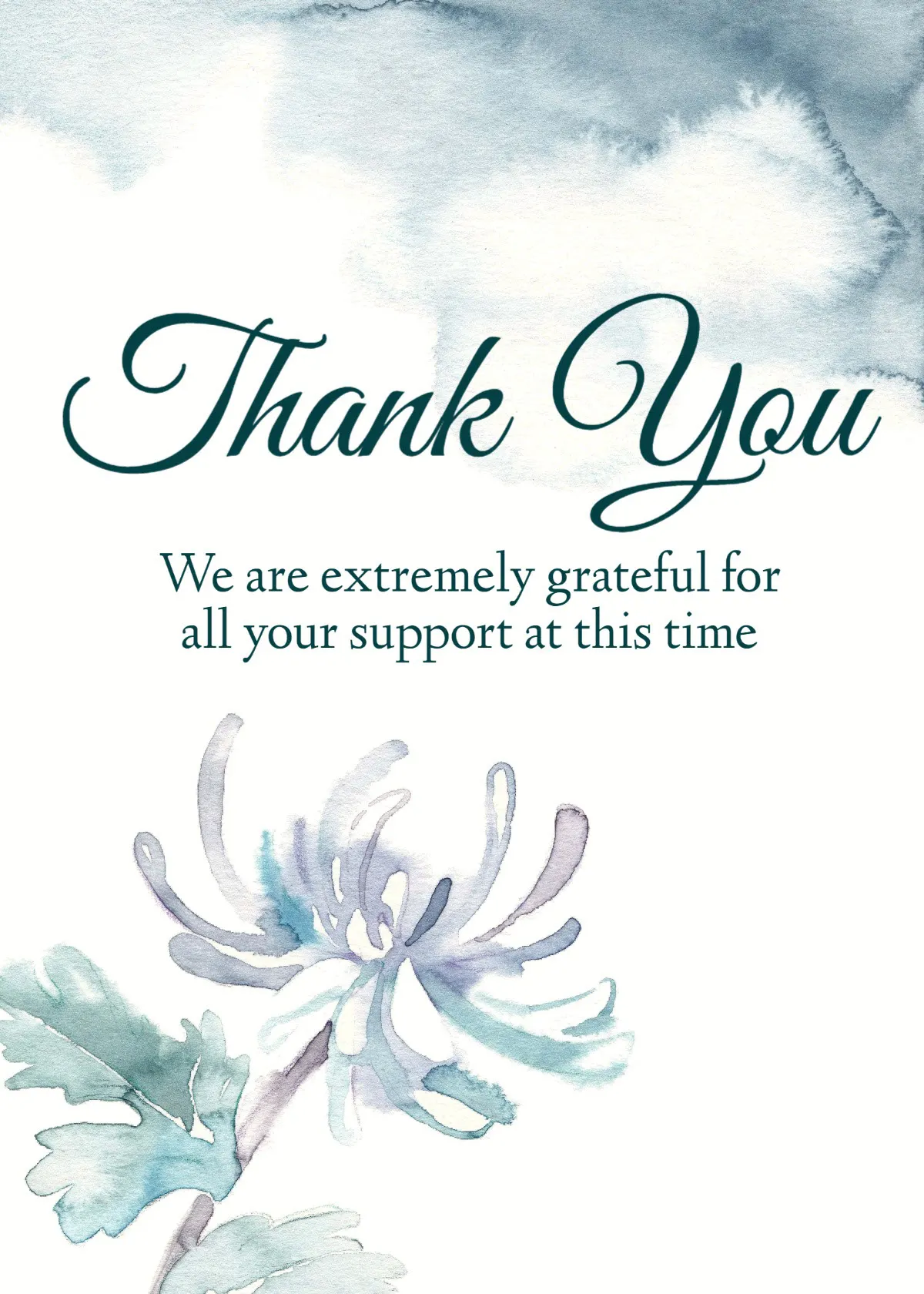 Blue and White Watercolor Funeral Thank you Card