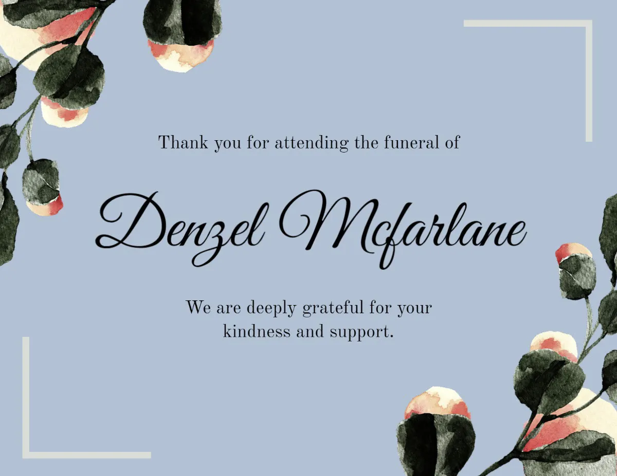 Blue Illustrative Flower Funeral Thank You Card