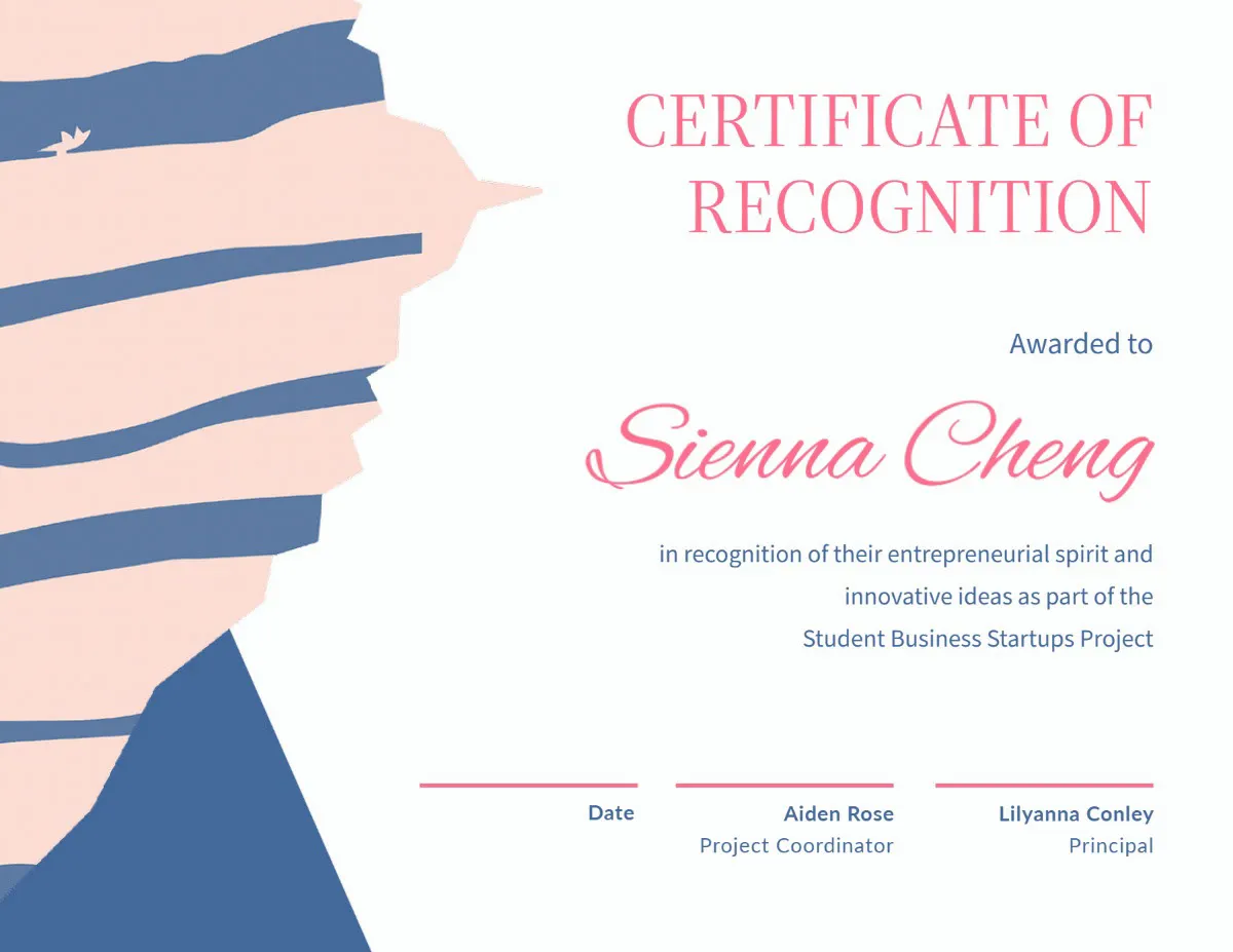 Pink & Blue Paper Pattern Certificate of Recognition