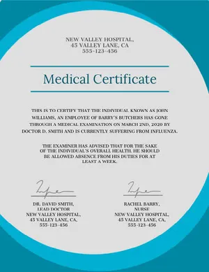Blue and Grey, Light Toned Medical Certificate Document  Medical Certificate