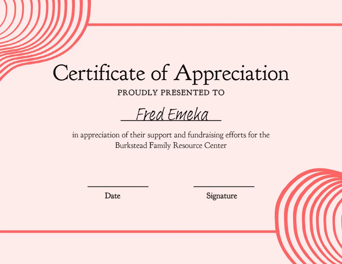 Pink & Red Wave Shapes Certificate of Appreciation