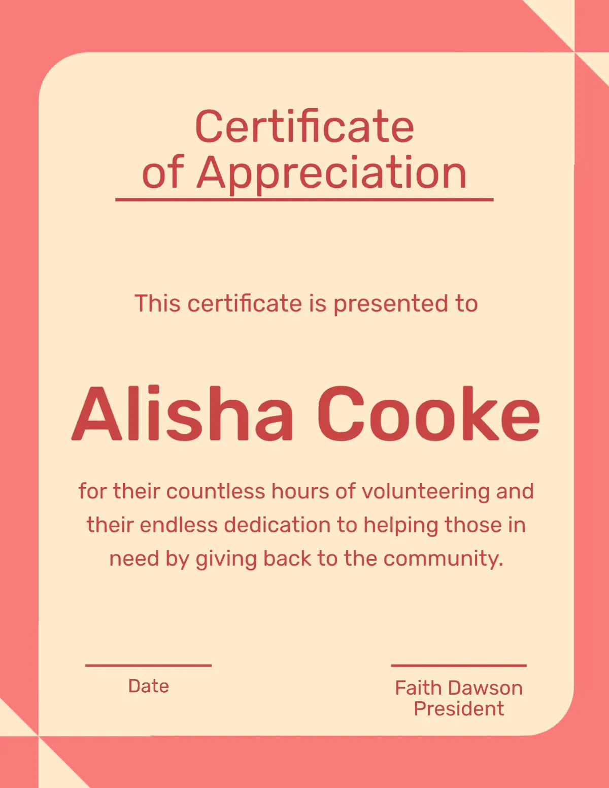Pink & Cream Volunteering Certificate Of Appreciation