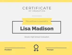 Yellow High School Graduation Certificate Diploma Certificate