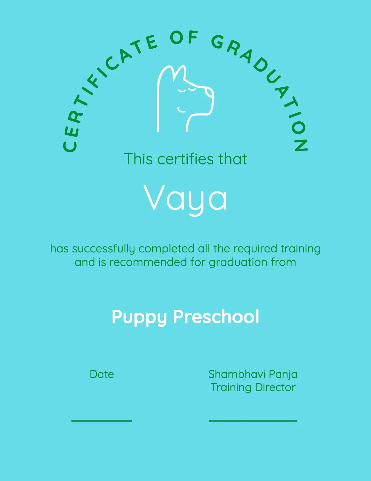 Green and Blue Puppy Preschool Certificate of Diploma